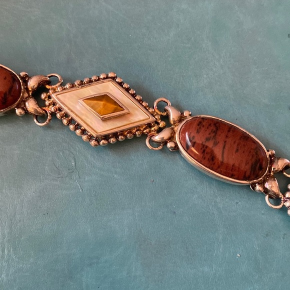 Tiger eye bracelet SIZE 7” Sterling Silver marked 925  VK - Picture 3 of 8